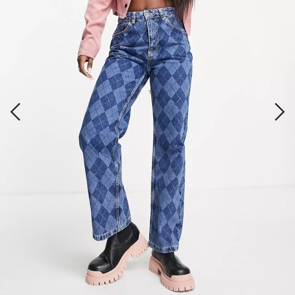 The Ragged Priest Detention Argyle Relaxed DAD Jeans - Size 24 - Picture 2 of 14